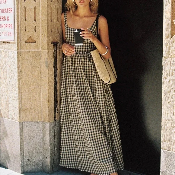 Princess Polly Black and Cream Check Maxi Dress - Picture 2 of 4